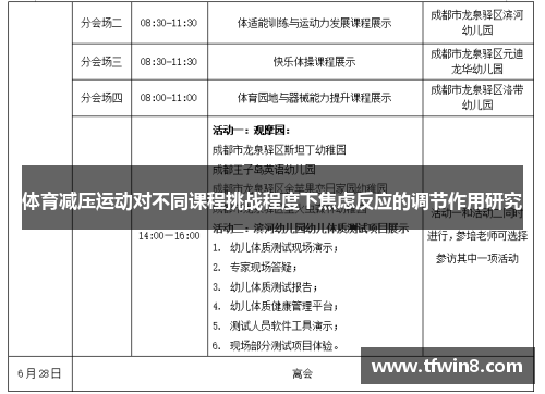 体育减压运动对不同课程挑战程度下焦虑反应的调节作用研究